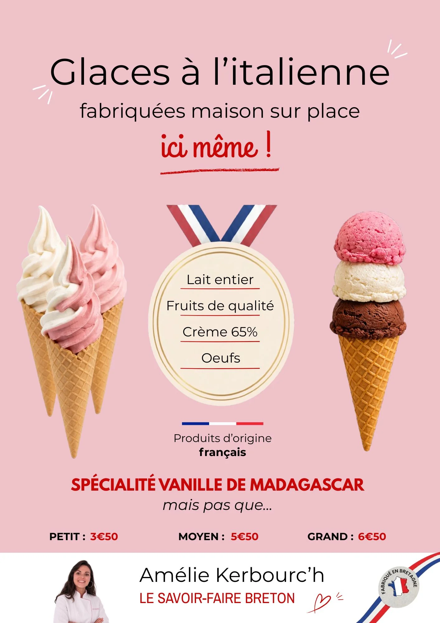 Affiche Amélie Kerbourc'h, glaces artisanales à Concarneau · design LUMINIA